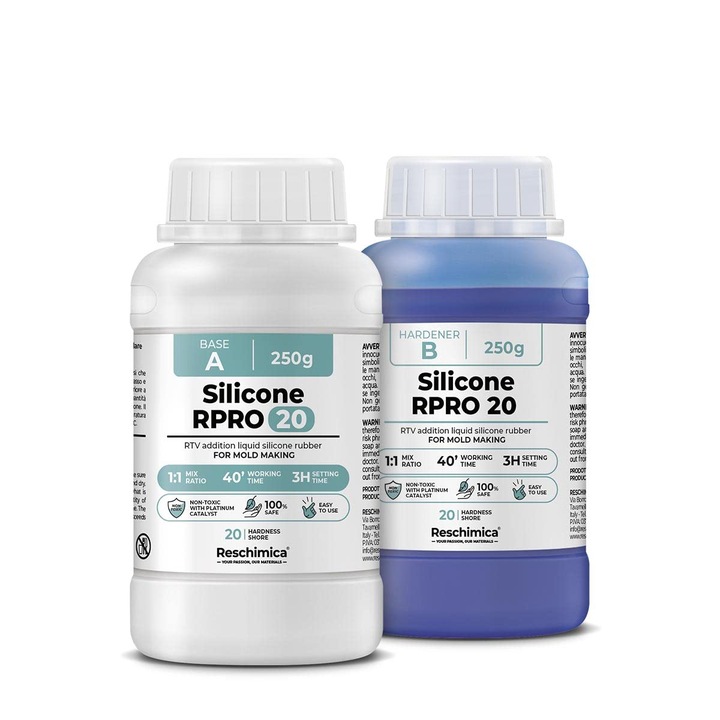 Cauciuc siliconic lichid pentru matrite de duritate medie R PRO 20, usor de utilizat si non-toxic, rezistent la rupere si compatibil cu rasini epoxidice, poliuretanice si ipsos, 500 gr
