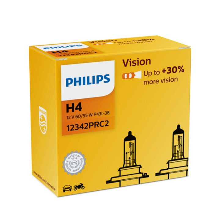 Комплект 2 крушки за фарове H4 P43T 60/55W 12V Vision Philips