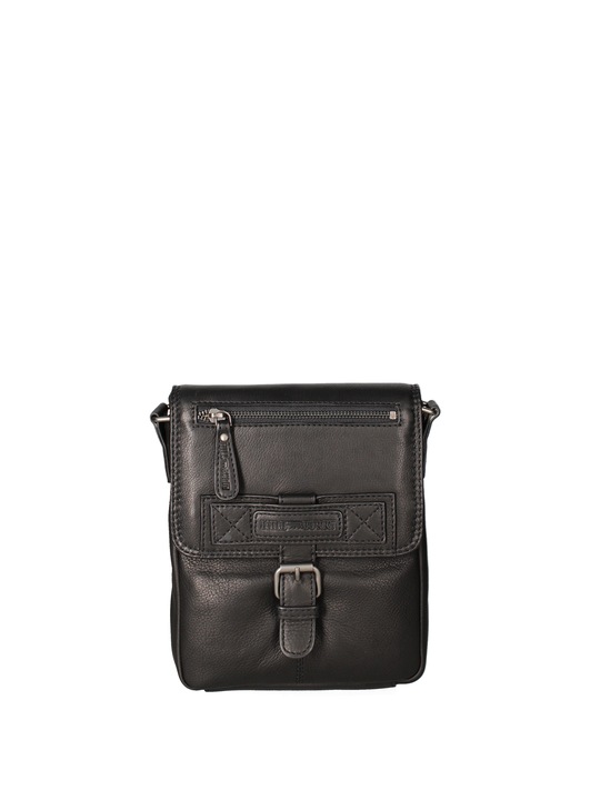 Hill Burry, Geanta crossbody din piele cu bareta logo 24107, Negru