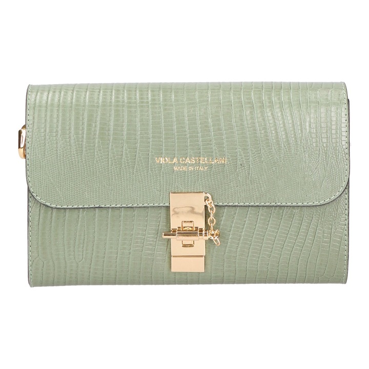 Viola Castellani, Geanta-plic de piele cu bareta de lant, Verde pal