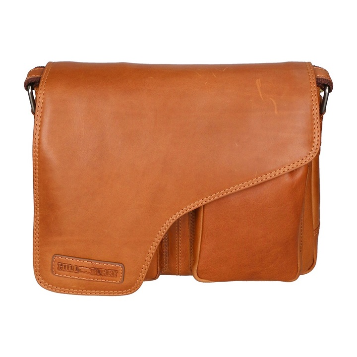 Hill Burry, Geanta crossbody de piele cu clapa, Maro cognac