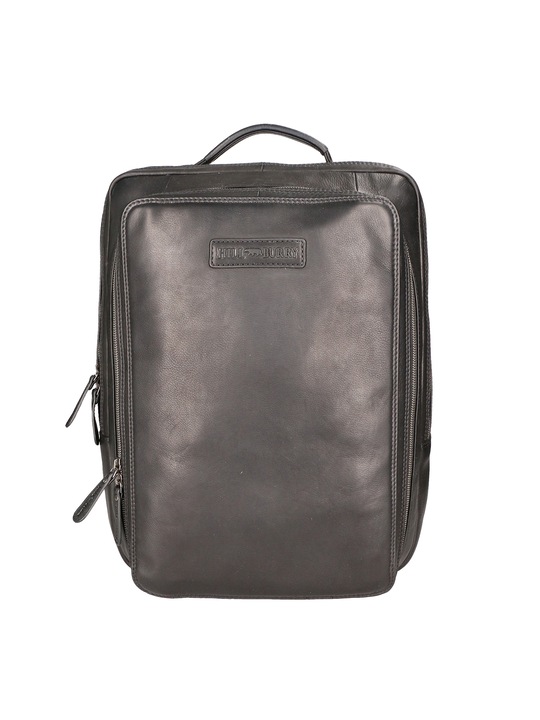 Hill Burry, Rucsac unisex de piele cu logo, Negru