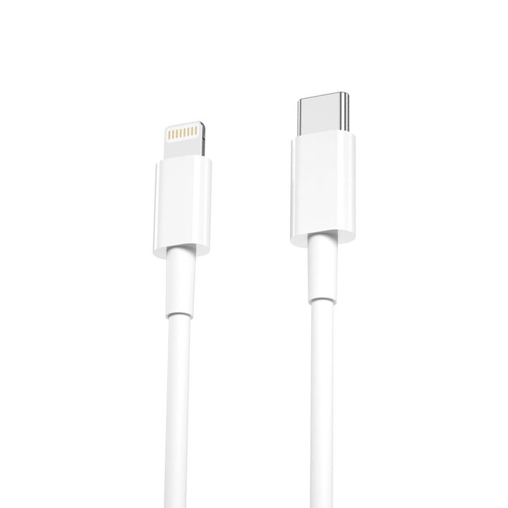 Cablu de date si incarcare rapida, compatibil Apple, Fast Charge 20W, mufa USB Type-C la tip Lightning, 1m, Alb