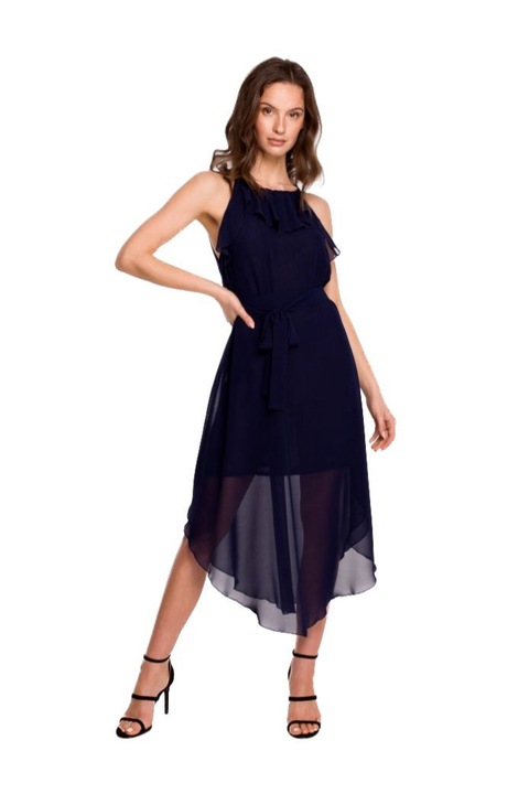 Rochie midi dama, Makover, Flone, albastra inchis, Albastru inchis, L