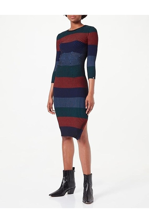 Rochie din tricot cu imprimeu in dungi Tamara, Multicolor, 42