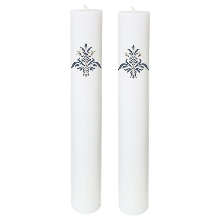 Lumanari nunta, FABRICA DE LUMANARI GHIOROC, set 2 bucati, H 40 cm si D 4.5 cm, model clasic 1, albastru inchis, aromata