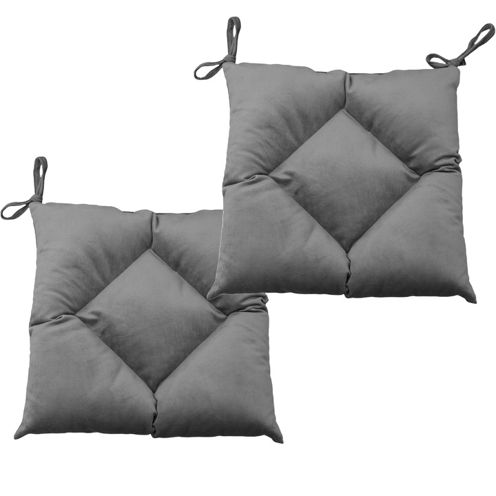 Set 2 Perne de Scaun, Gri, 40x40cm, Catifea Lux