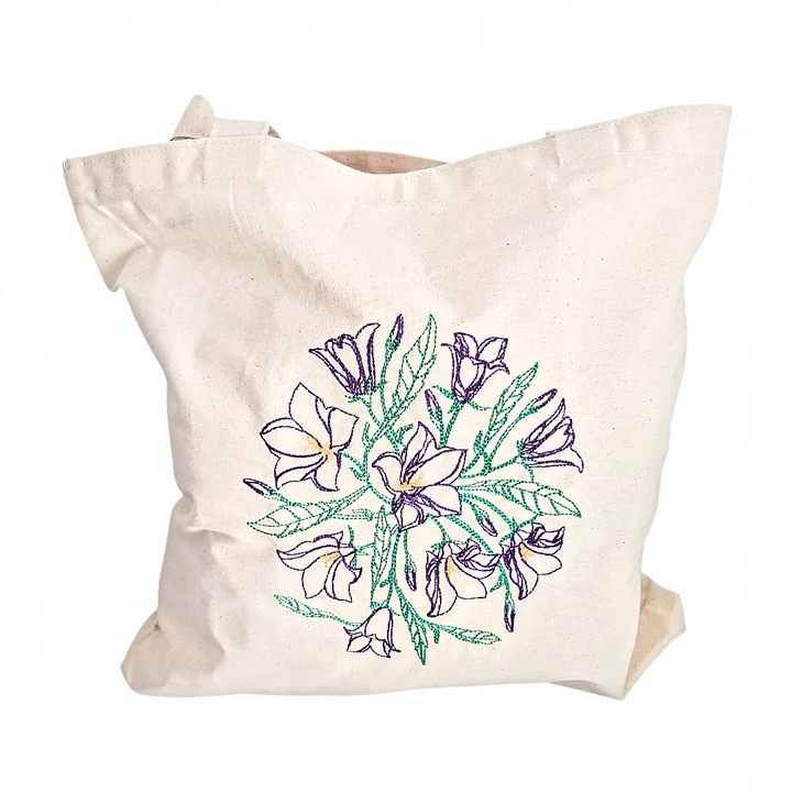 Traista de bumbac cu broderie model "buchet violete"