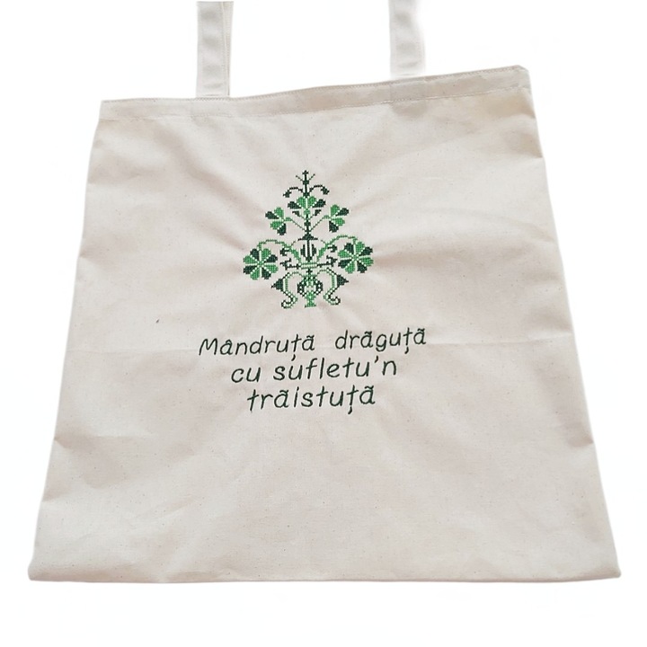Traista de bumbac cu broderie model "pomul vietii"
