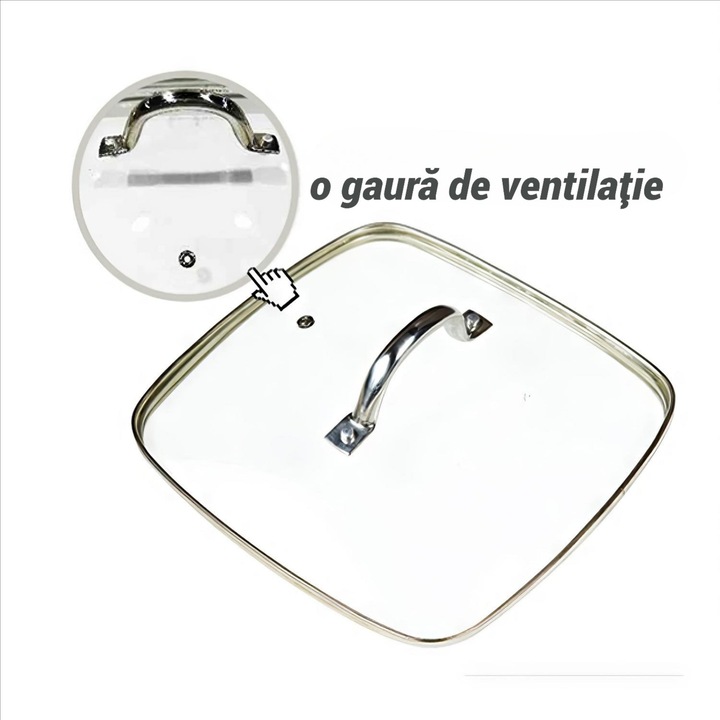 Tigaie patrata multifunctionala cu capac, sita pentru prajit si tava pentru abur, 24x24x9.5cm, aramiu