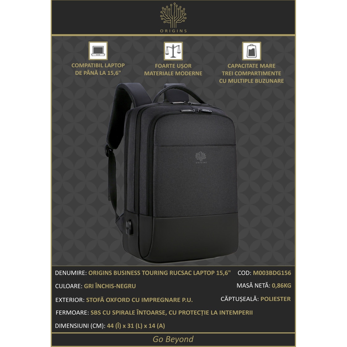 Rucsac laptop 15, 6” ORIGINS BUSINESS TOURING