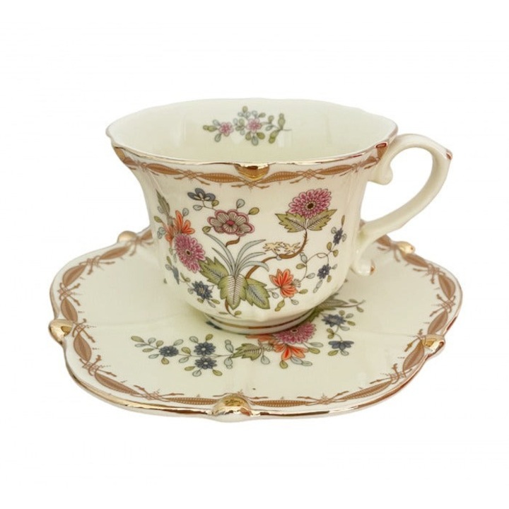 Set 2 Cesti cu Farfurii Portelan 180ml Vintage Flori Camp