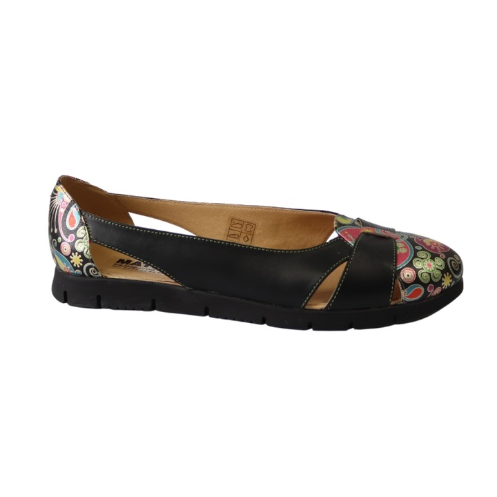 Balerini dama decupati din piele naturala talpa joasa, Mateo Shoes, Negru