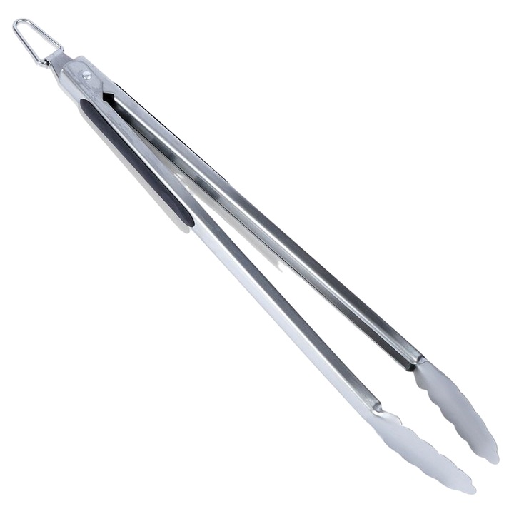 Cleste Pentru Gratar, Bbq, 39x10 cm, Fabricat Din Otel Inoxidabil De Cea Mai Buna Calitate, Maner Confortabil Cu Insertii Antiderapante, Lungime 39 cm, Pentru Intoarcerea Comoda A Preparatelor La Gratar, Argintiu