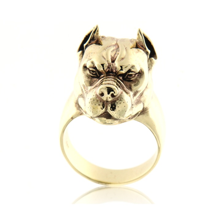 Inel barbatesc din aur – Emblema Pitbullului Protector Putere si Atitudine (StilUnic)
