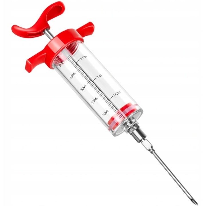 Seringa pentru carne, 3 ace de grosimi diferite incluse, pentru sosuri marinate, lungime 23 cm, 50 ml, Dactylion®
