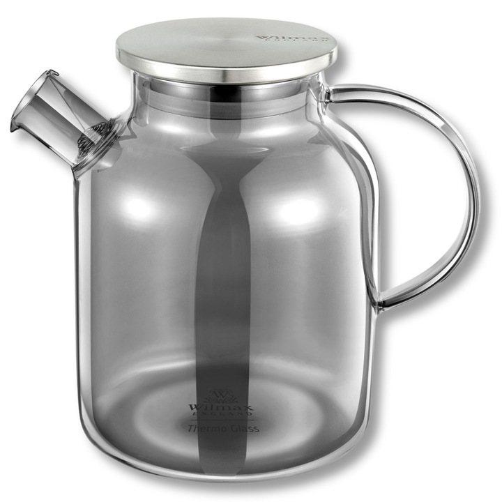 Ceainic sticla cu capac metal, pentru ceai, compatibila cu masina de spalat vase, 1600 ml, Gri, Wilmax England