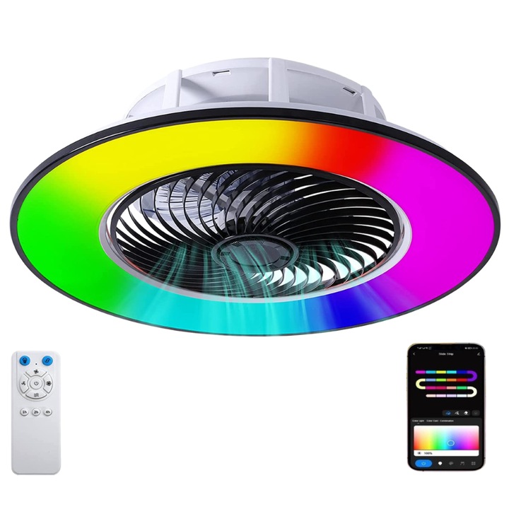 Плафон с вентилатор 72DeSi, 36W, 3200 lm, гласово управление Google Assistant/Alexa, дистанционно и приложение iLinK, регулируема цветова температура и интензитет, музика, функционален програматор, 6 скорости на въздуха, диаметър 56 см
