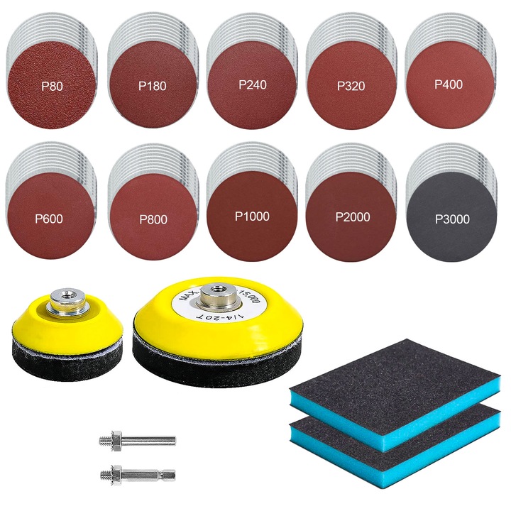 Set polizare si slefuire ZPSNDP, 106 piese, granulatie 80-3000, rosu, 7.5x5.9x12x4.5cm