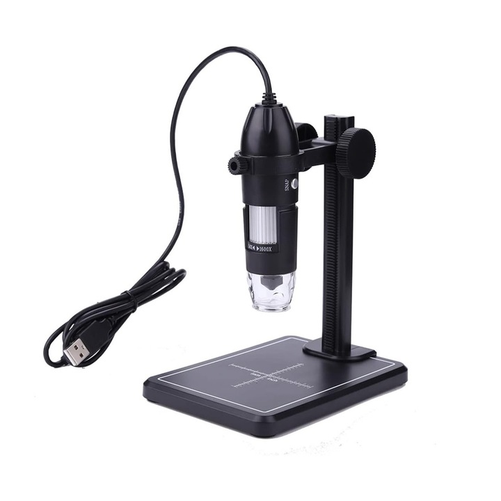 JESWO digitális mikroszkóp, 1600x, LED, hordozható, fekete, 112 mm