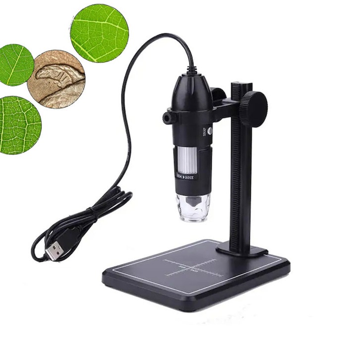 Microscop digital, JESWO®, 1600X, 8 LED-uri，Portabil, Negru
