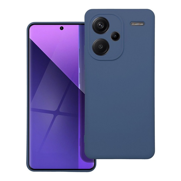 Husa telefon, Pentru Xiaomi Redmi Note 13 Pro Plus (Pro+) 5G, cu interior din piele intoarsa, mata, albastra, silicon