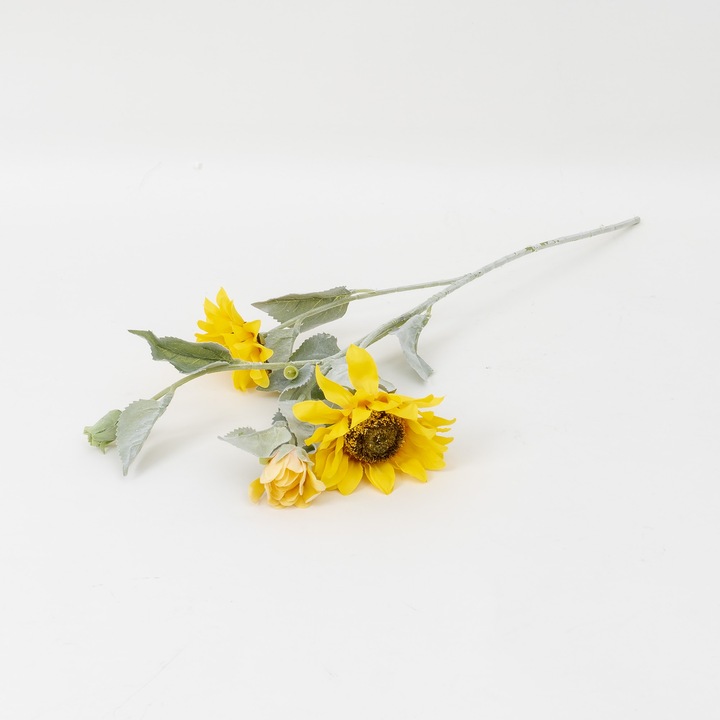Mesterséges napraforgó cérna, 3 virággal, sárga szín, H 60 cm, BSP / CD4945_5