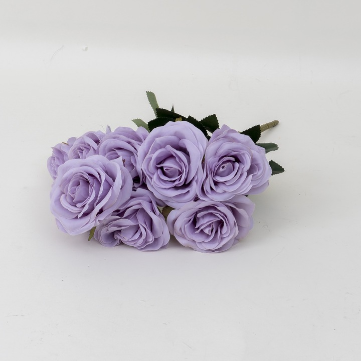 Csokor 9 db műrózsa, lila színű, H 40 cm, BSP / SL393_4