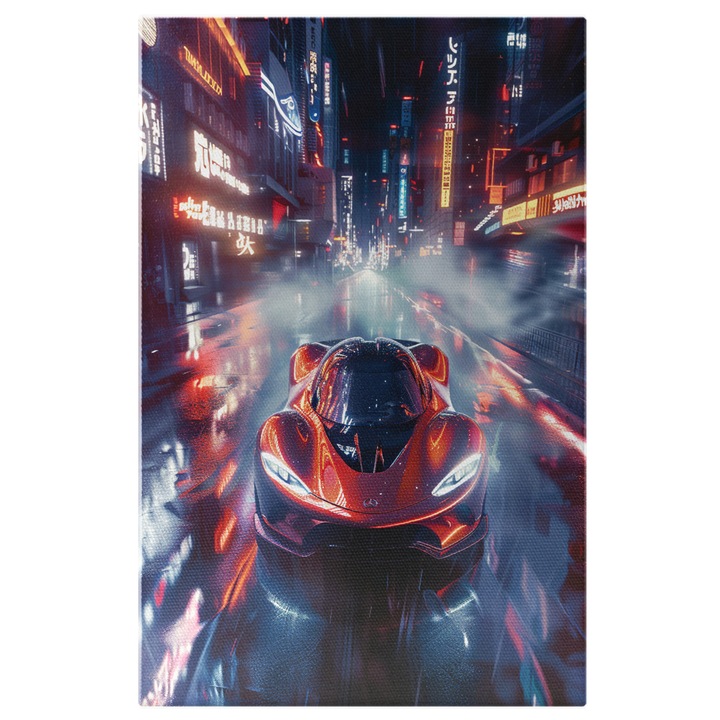 Tablou Canvas: Masina de Viteza si Dare de Lumina in Noapte, Japonia- Iubitori de Masini Pictura Digitala 60x40CM