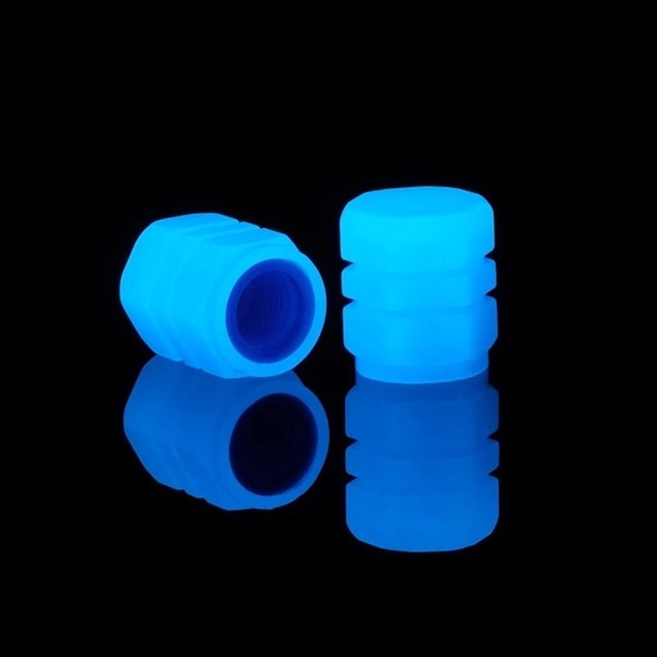 Set 4 Capace de Ventil Fosforescente, ABS, Albastru, Universale