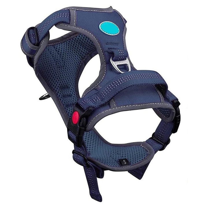 Ham reflectorizant cu prindere multipla pentru caini de talie mica, Anti-tragere, Albastru inchis