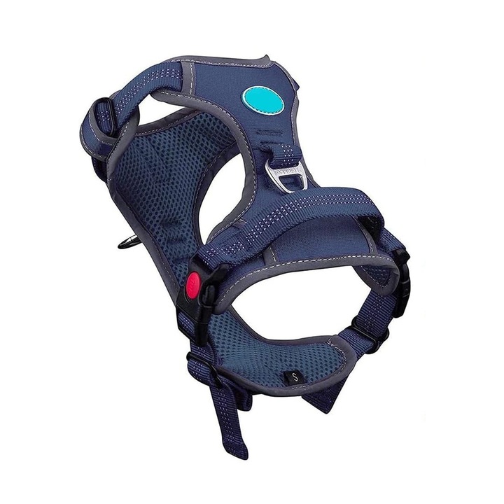 Fényvisszaverő heveder több rögzítéssel kistestű kutyák számára, húzásgátló, sötétkék
