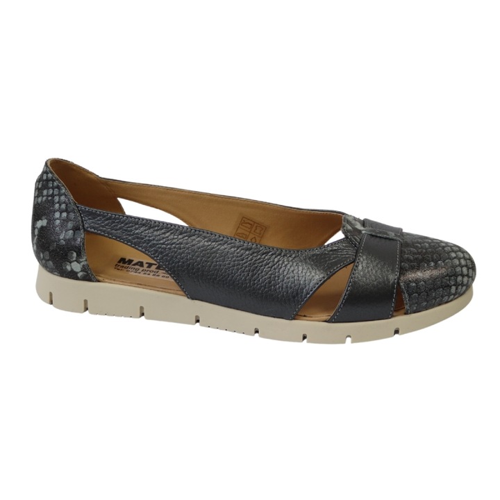 Balerini dama decupati din piele naturala talpa joasa, Mateo Shoes, Gri