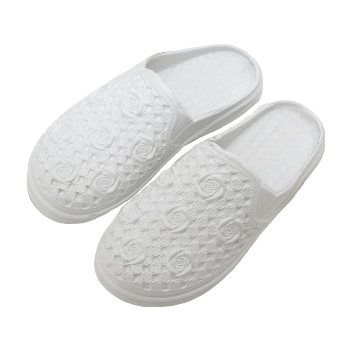 Papuci casual dama, cu model floral, A76, alb, 40