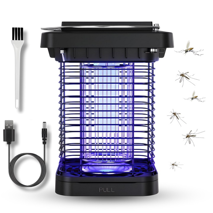 Lampa UV profesionala anti insecte cu incarcare solara sau prin USB, lampa de iluminat cu lumina slaba, radiatie 360°, pentru interior sau exterior, zona de acoperire 10-100 m, impermeabila, silentioasa