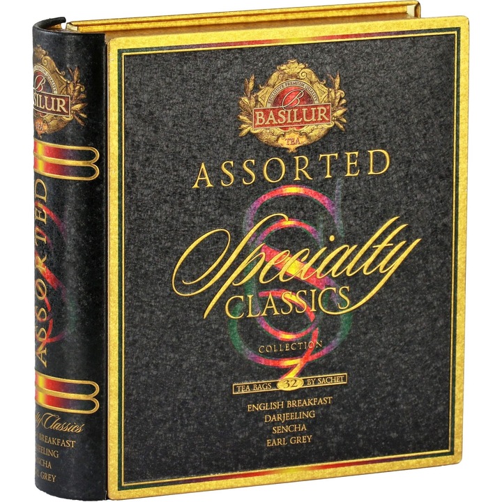 Ceai asortat negru/verde/sencha 4 sortimente, "Specialty Classics", carte metalica, 32plicuri, Basilur Tea