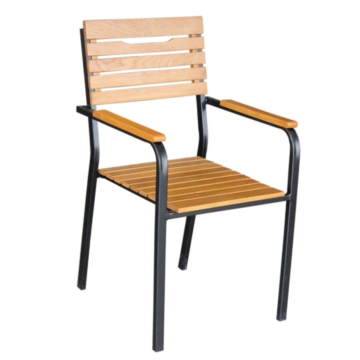 Градински Стол Dacenergy, Метал И Ясен, С Подлакътници, Влаго И UV Устойчив, 60x54, 5x93 См, Черен И Кафяв