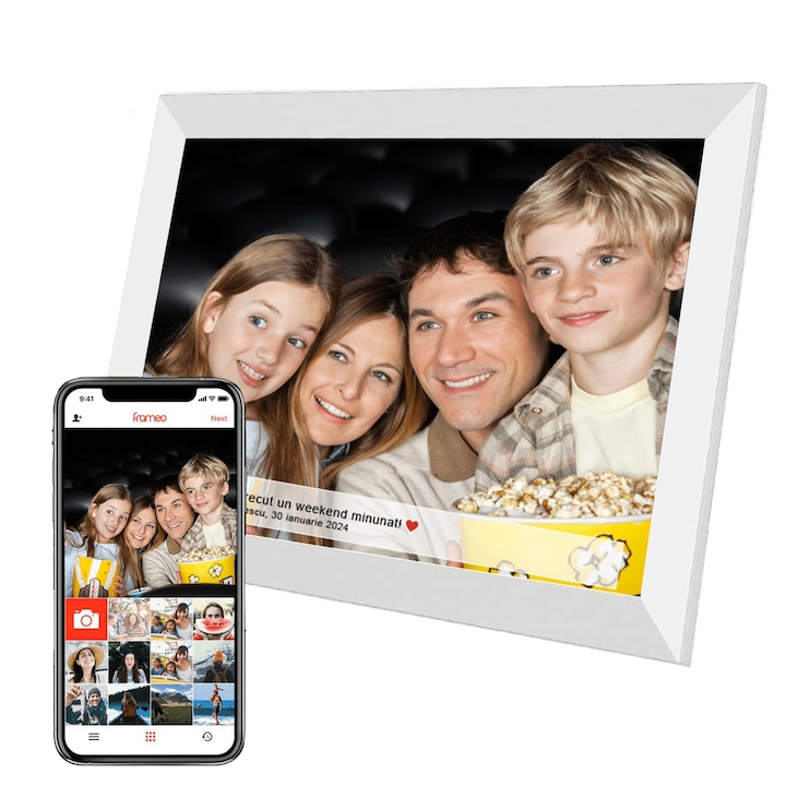 Rama Foto Digitala IMA Trend®, Ecran Tactil 10.1 Inch HD IPS 800x1280, Aplicatie Frameo, Android 6, 1GB RAM, 32GB Memorie Interna, Slot USB, Card SD, Difuzoare 2x2W, Redare Poze si Video, Cablu Alimentare 3M, Design Modern, Alb