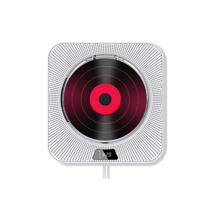 CD плеър, Bluetooth връзка, дизайн на капака против прах, домашна употреба, удобен, мултифункционален, цифров екран, дистанционно управление, вграден високоговорител, бял