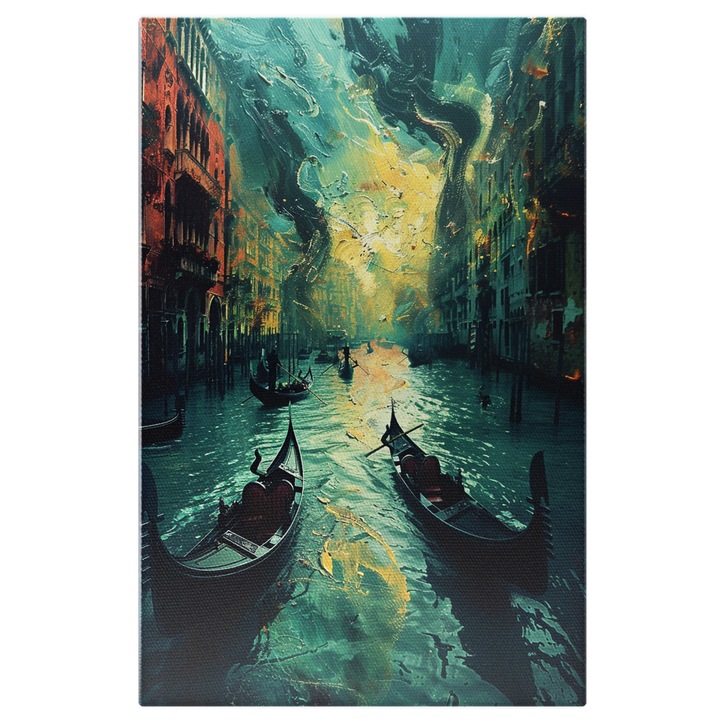 Картина на платно: Венеция с лодки и синьо абстрактно небе, живопис с маслени бои - Изкуство и рисуване Дигитална живопис 60x40CM