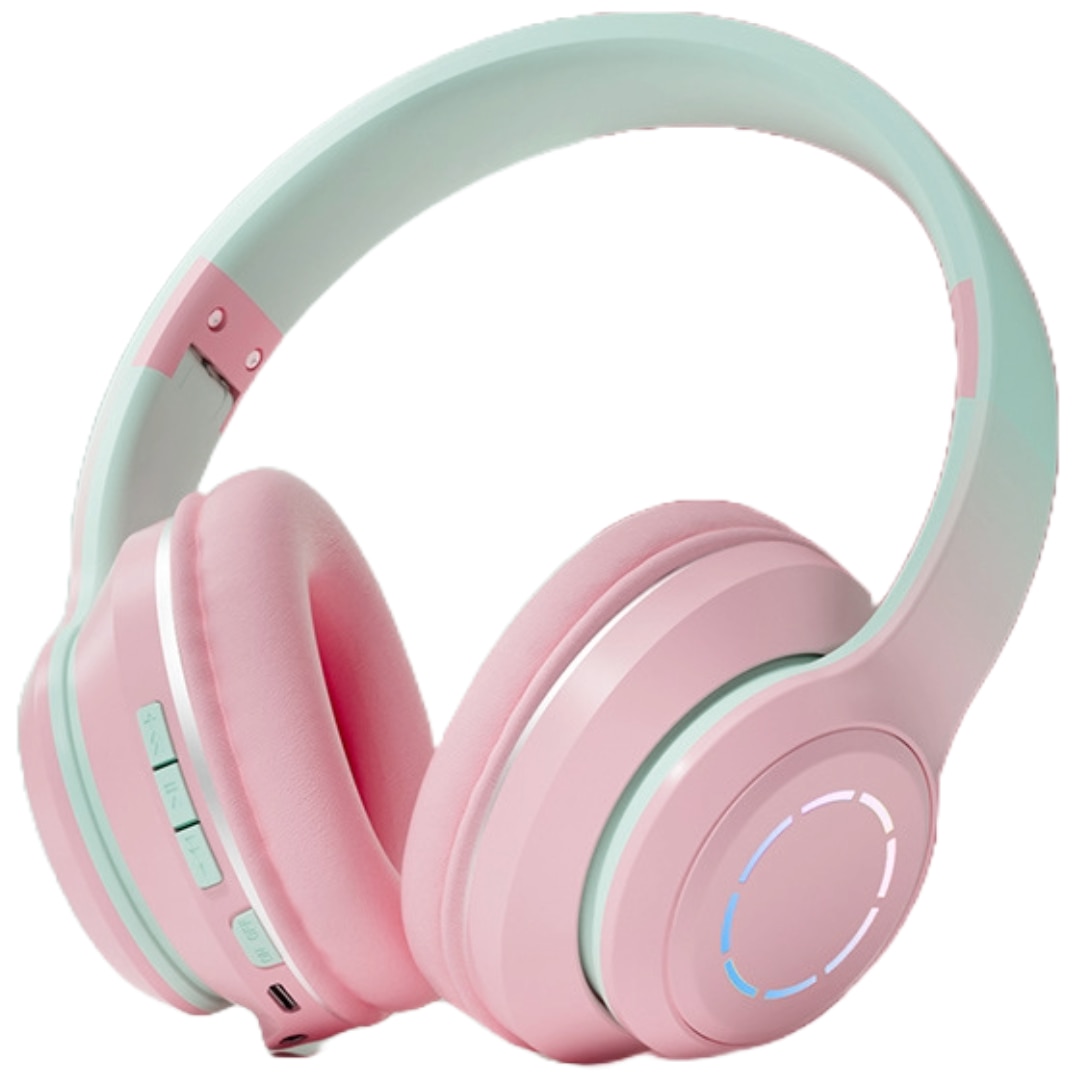 Casti wireless pliabile si ajustabile, iluminate RGB, i4FIT®, Bluetooth 5.0, EDR, Cablu AUX, Sunet Stereo si microfon, Roz
