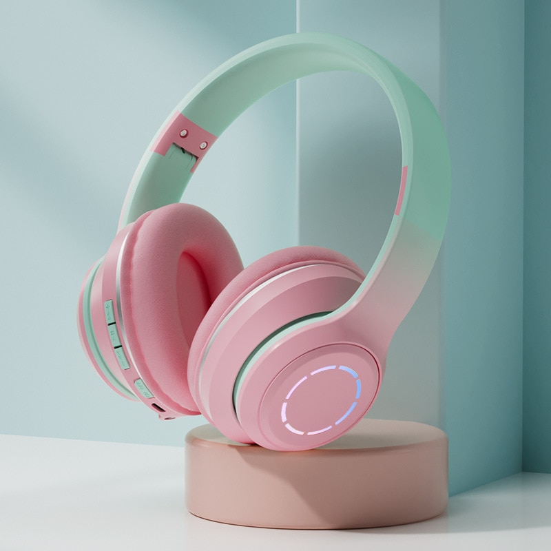 Casti wireless pliabile si ajustabile, iluminate RGB, i4FIT®, Bluetooth 5.0, EDR, Cablu AUX, Sunet Stereo si microfon, Roz