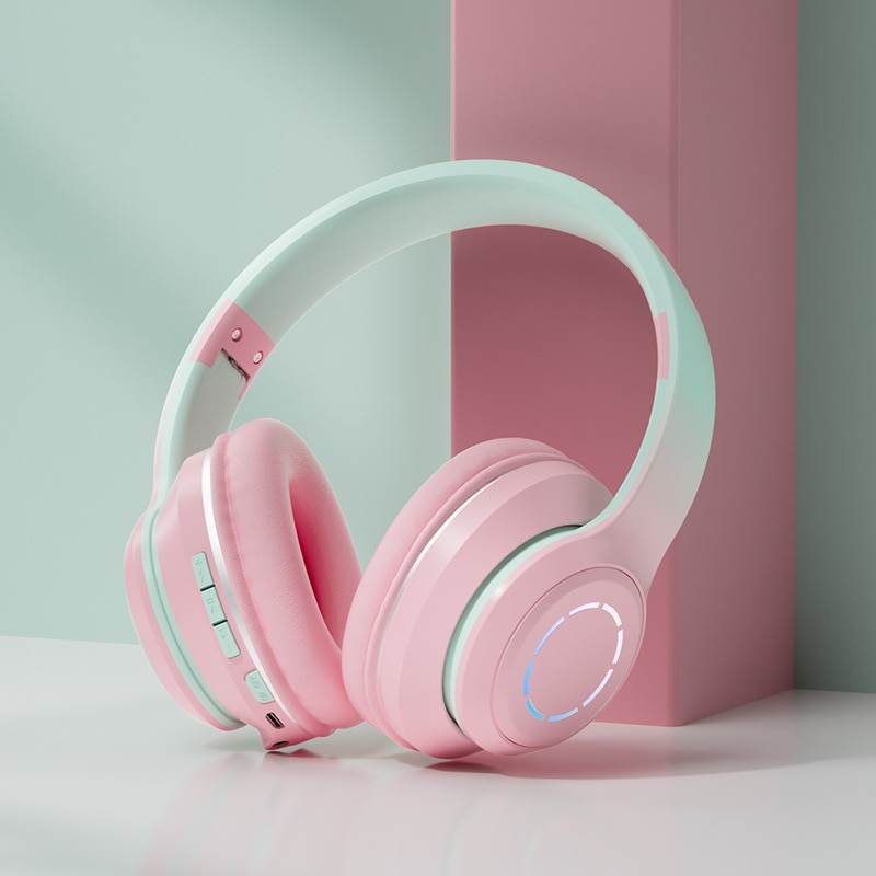Casti wireless pliabile si ajustabile, iluminate RGB, i4FIT®, Bluetooth 5.0, EDR, Cablu AUX, Sunet Stereo si microfon, Roz
