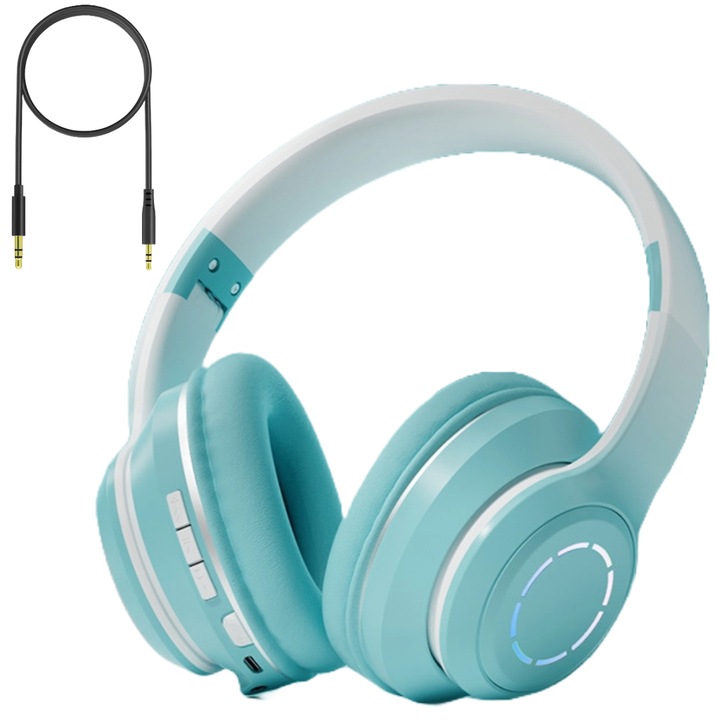 i4FIT®, Összecsukható és állítható vezeték nélküli fejhallgató, RGB világítás, Bluetooth 5.0, EDR, AUX kábel, sztereó hang és mikrofon, zöld