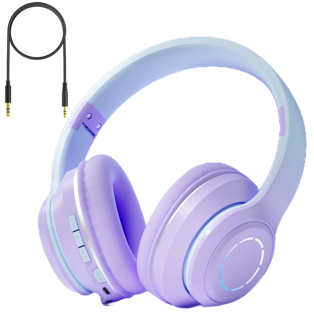 Casti wireless pliabile si ajustabile, iluminate RGB, i4FIT®, Bluetooth 5.0, EDR, Cablu AUX, Sunet Stereo si microfon, Mov