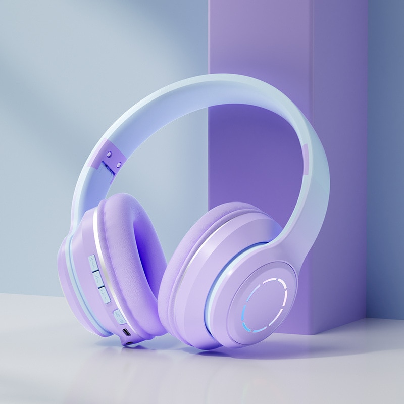 Casti wireless pliabile si ajustabile, iluminate RGB, i4FIT®, Bluetooth 5.0, EDR, Cablu AUX, Sunet Stereo si microfon, Mov