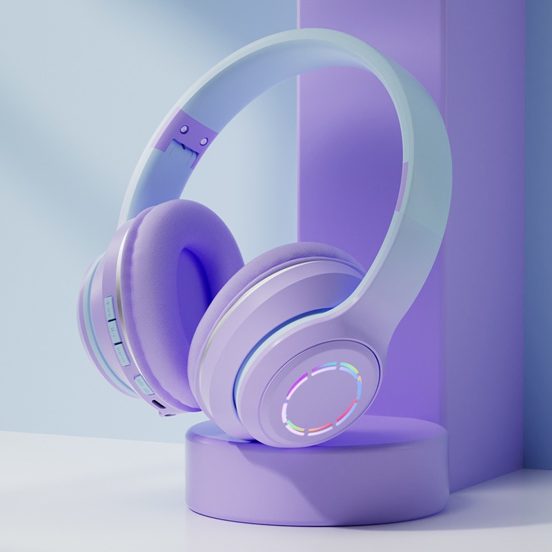 Casti wireless pliabile si ajustabile, iluminate RGB, i4FIT®, Bluetooth 5.0, EDR, Cablu AUX, Sunet Stereo si microfon, Mov