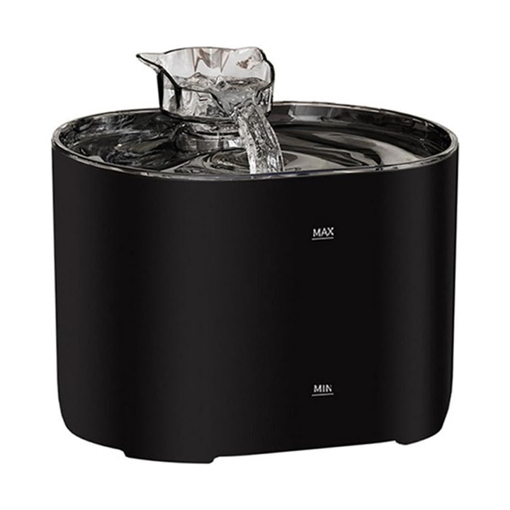 Fantana automata pentru animale, capacitate 2.2L, filtrare multipla, design silentios, negru