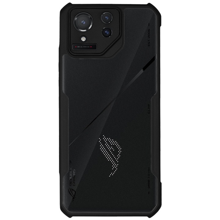 Антигравитационен калъф SILKASE за Asus ROG Phone 8, AntiShock, черен/прозрачен