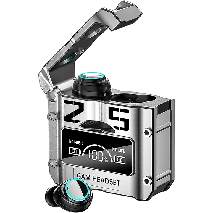 M25 Vezeték nélküli sport fülhallgató, IPX7, 180 órás akkumulátor, ezüst